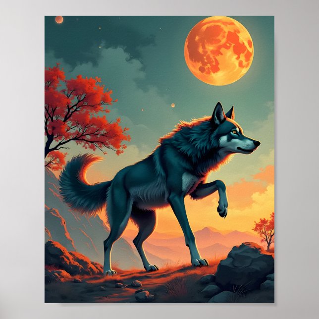 Wolf Under a Blood Moon Poster (Front)