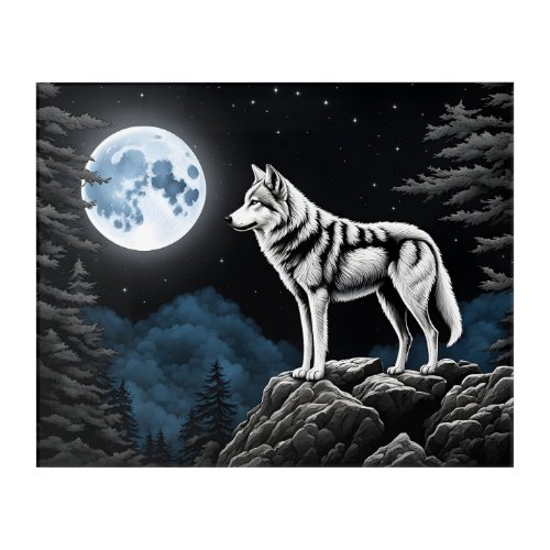 Wolf Under a Blue Moon Acrylic Print