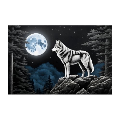 Wolf Under a Blue Moon Acrylic Print