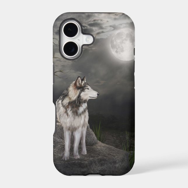 Wolf under a full moon iphone case (Back)
