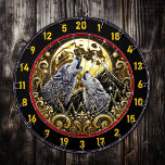 Wolf Under Moonlight Brings Power And Peace Dart Board<br><div class="desc">Elevate your game room with this stunning dartboard, featuring a wolf howling beneath the full moon. The rich tones of red, brown, and gold bring the artwork to life, showcasing the strength and beauty of the wolf while also evoking a sense of peace and tranquility. It’s a perfect addition to...</div>