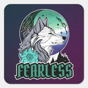 Wolf Under The Moon in Gay Flag Colors Square Sticker