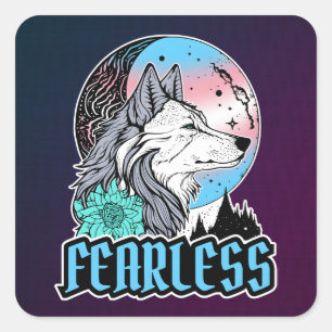Wolf Under The Moon in Transgender Flag Colors Square Sticker
