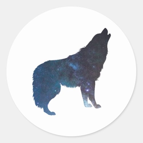 Wolf universe silhouette _ Choose background color Classic Round Sticker