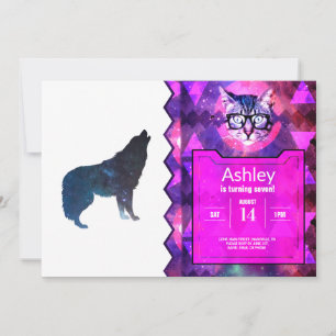 Wolf universe silhouette - Choose background color Invitation