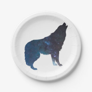 Wolf universe silhouette - Choose background color Paper Plates
