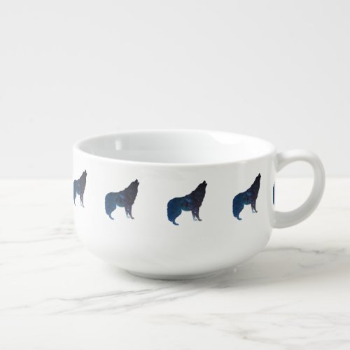 Wolf universe silhouette - Choose background color Soup Mug