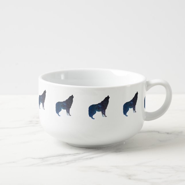 Wolf universe silhouette - Choose background color Soup Mug (Left)