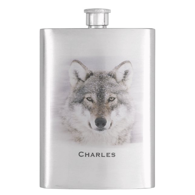 Wolf Water Color Custom Flask (Front)
