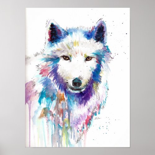 Wolf watercolor and ink print