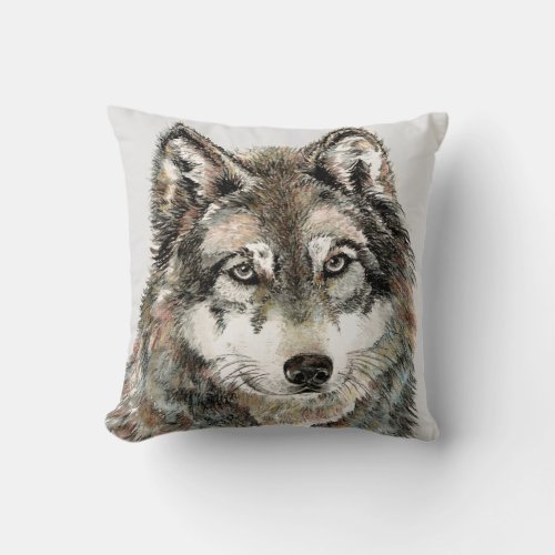  Wolf watercolor Animal Wolves  Throw Pillow
