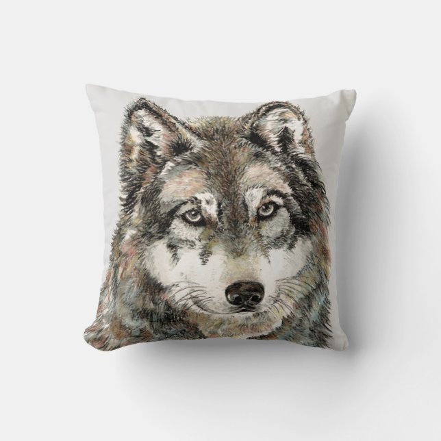  Wolf watercolor Animal Wolves  Throw Pillow (Front)