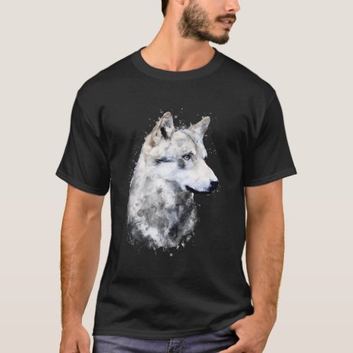 Wolf Watercolor Artsy Splash Painting For Wolves T_Shirt