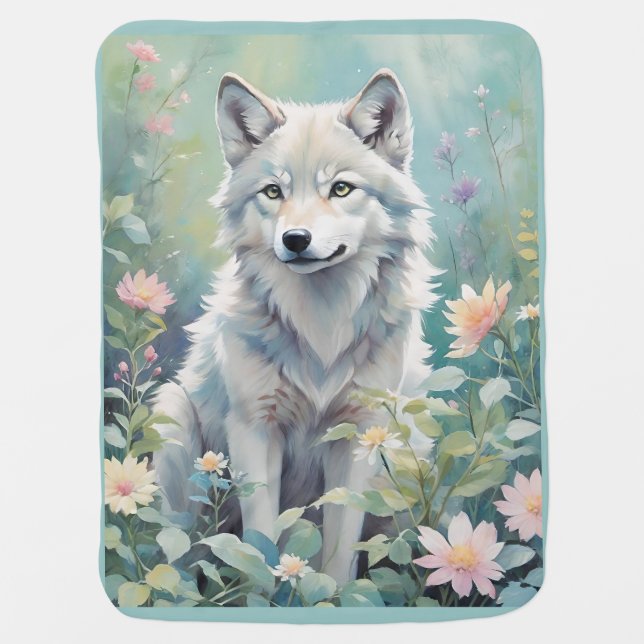 Wolf Watercolor Baby Blanket (Front)