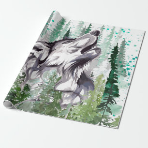 Wolf Watercolor Colorful Wolf Wrapping Paper