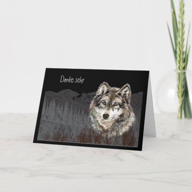 Wolf Watercolor  Danke sehr   German Thank You Card (Front)