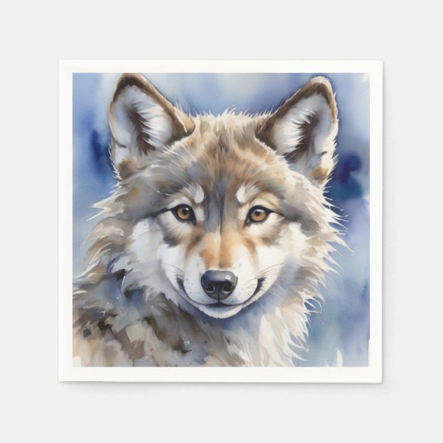Wolf watercolor portrait napkins (Front)