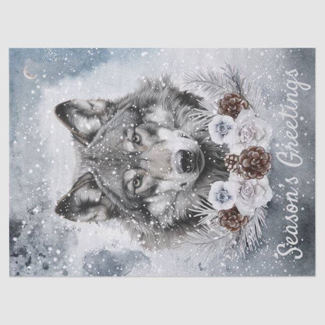 Wolf Watercolor Winter Christmas Tissue Paper (Front)