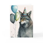 Wolf Watercolor with Balloons Birthday