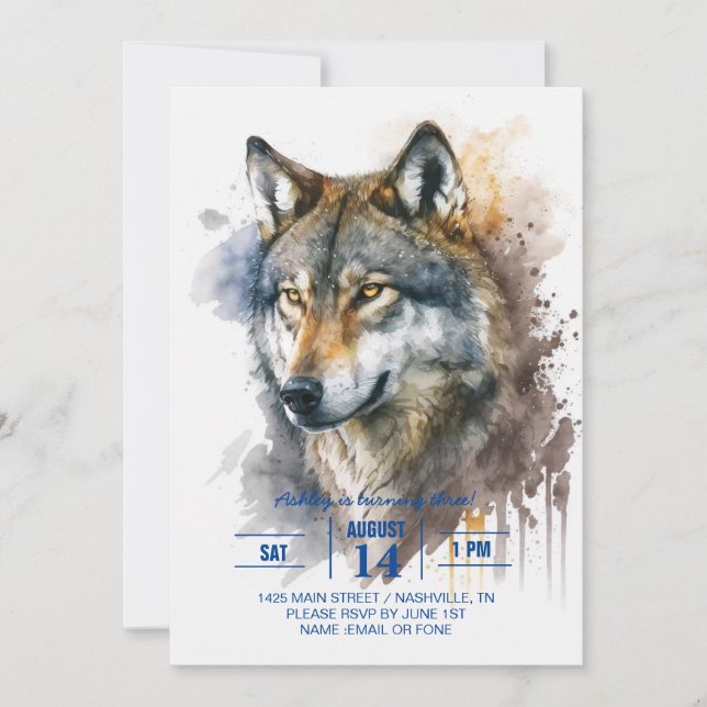 Wolf Watercolour Painting         Invitation (Front)