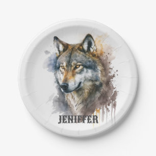 Wolf Watercolour Painting Paper Plates
