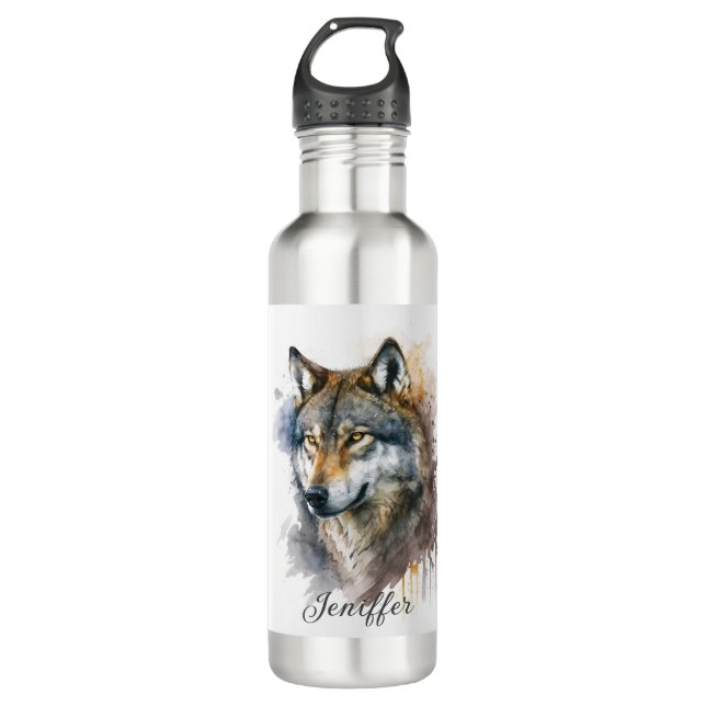 Wolf Watercolour Painting          Stainless Steel Water Bottle (Front)