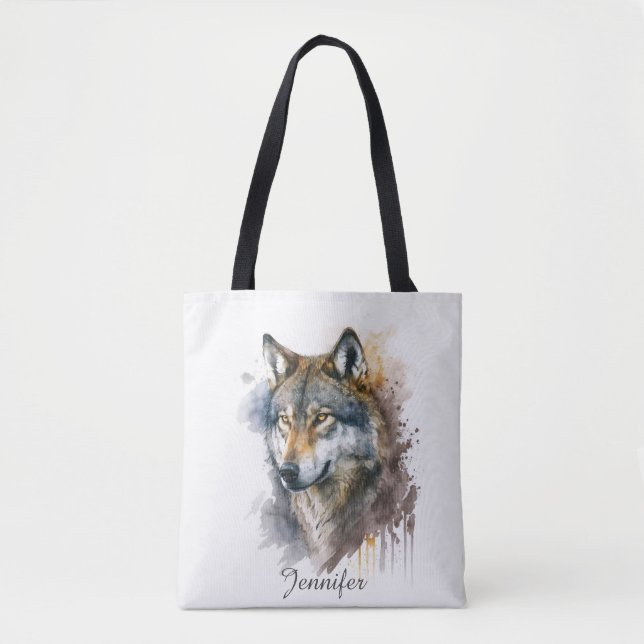 Wolf Watercolour Painting                          Tote Bag (Front)