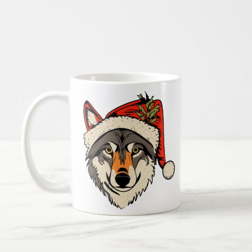Wolf Wearing A Santa Hat  Coffee Mug