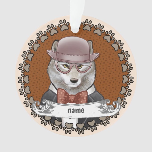 Wolf Wearing Glasses Ornament (Front)