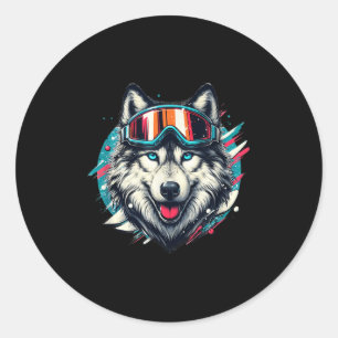 Wolf Wearing Ski Snowboard Goggles Wolf Skiing Lov Classic Round Sticker