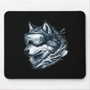 Wolf Wearing Ski Snowboard Goggles Wolf Skiing Mouse Pad