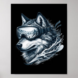 Wolf Wearing Ski Snowboard Goggles Wolf Skiing  Poster
