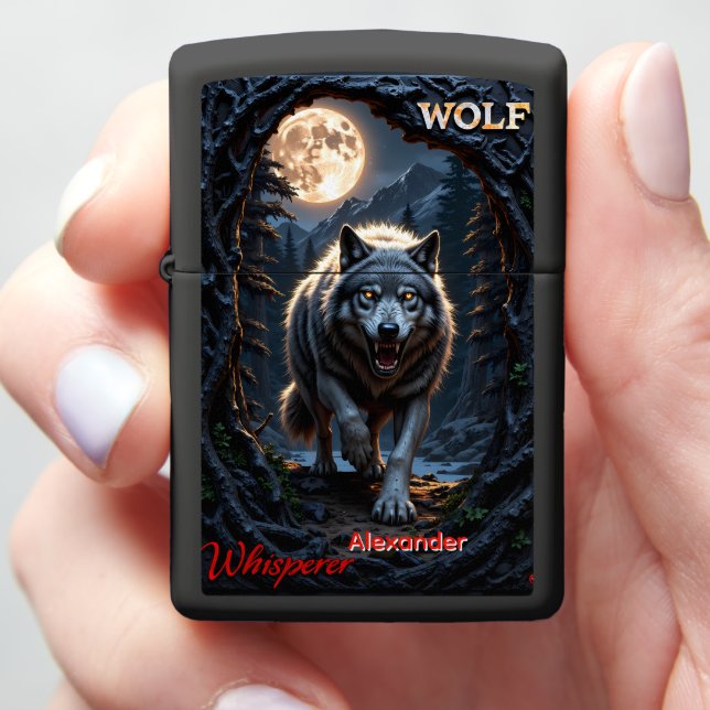 Wolf Whisperer Full Moon Trail Zippo Lighter (In Hand)