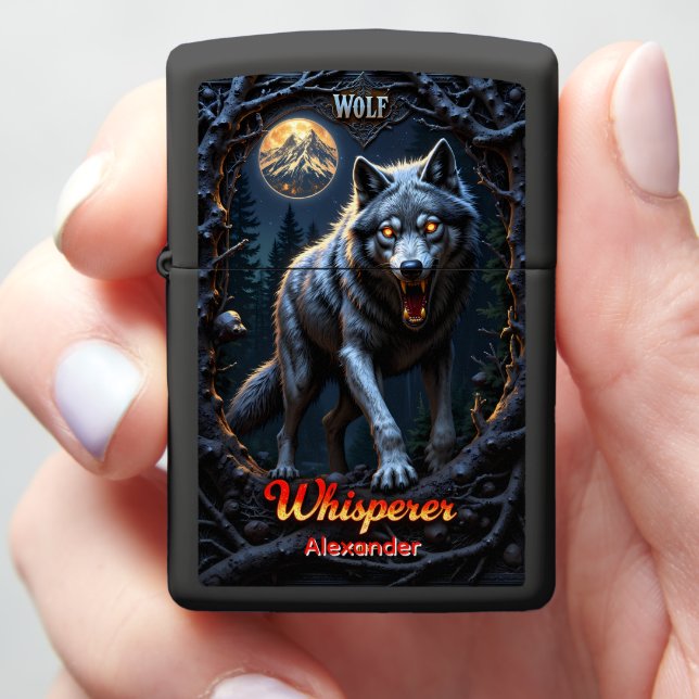 Wolf Whisperer Midnight Forest Zippo Lighter (In Hand)