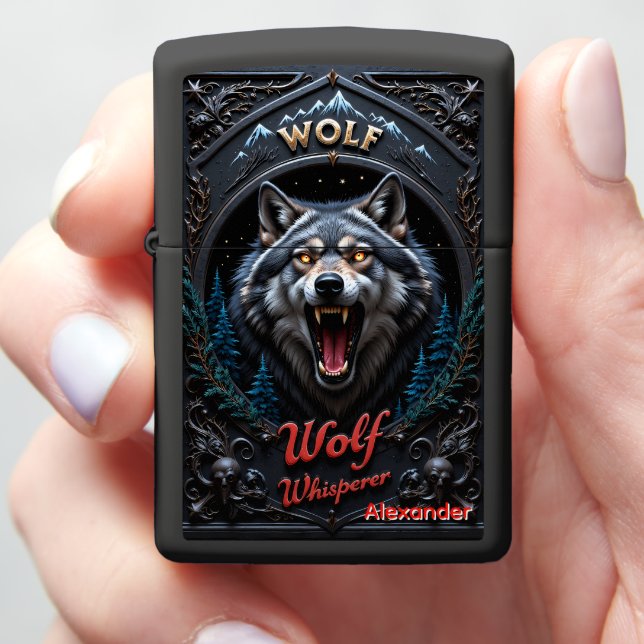 Wolf Whisperer Midnight Roar Zippo Lighter (In Hand)