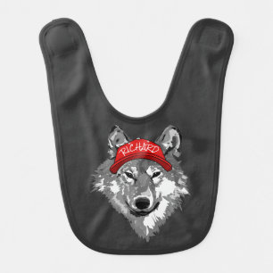 Wolf White&Black Red Baseball Cap Name Team T-Shir Baby Bib