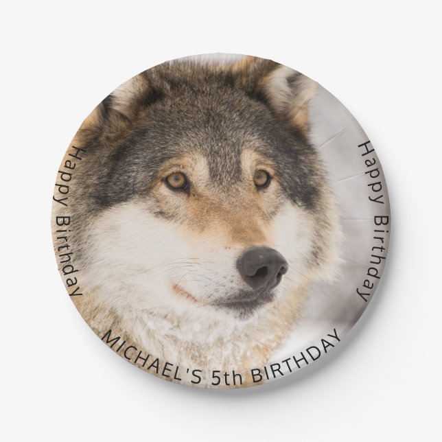 Wolf wild animal 5th birthday party boy paper plates (Front)