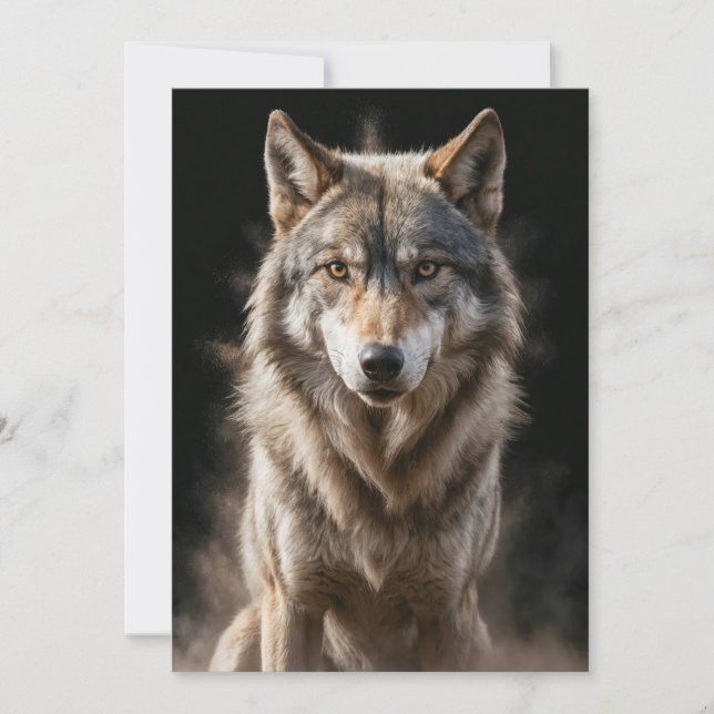 Wolf Wild Animal Elegant Dramatic Mist Portrait Announcement (Front)