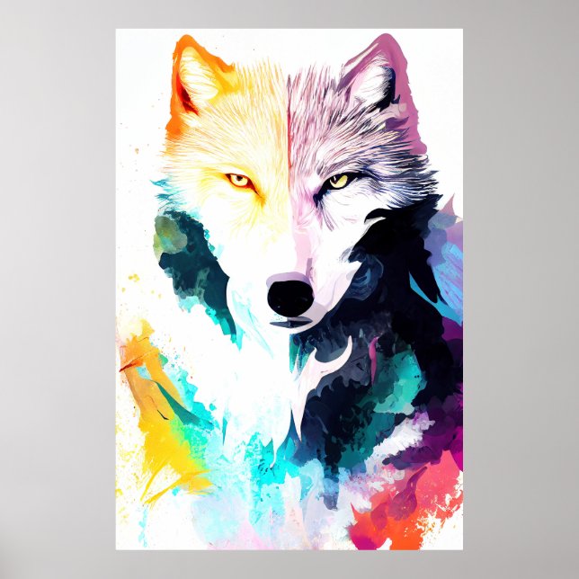 Wolf Wild Nature Animal Color Art Painting Poster (Front)