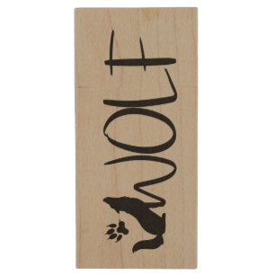 Wolf Wildlife Nature Animal Art Wolves Wood Flash Drive