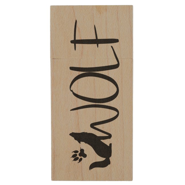 Wolf Wildlife Nature Animal Art Wolves Wood Flash Drive (Front Vertical)