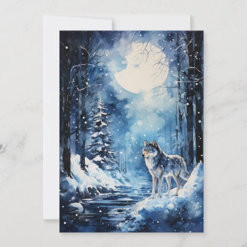 Wolf Winter Moon Holiday Card