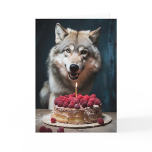 Wolf with a Birthday Cake Card