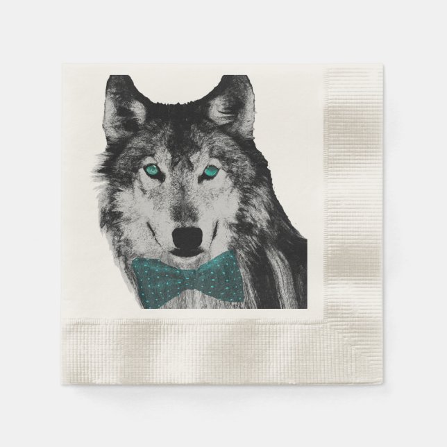 Wolf with Blue Eyes and a Bow Tie Paper Napkins (Front)