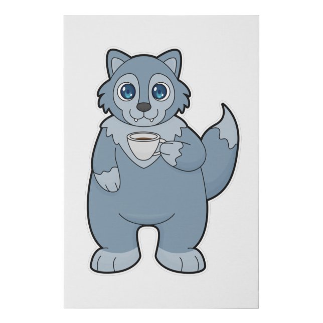 Wolf with Cup of Coffee Faux Canvas Print (Front)