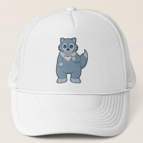 Wolf with Cup of Coffee Trucker Hat