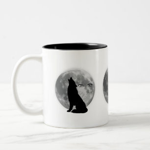 Wolf with full moon design-coffee mug. Two-Tone coffee mug