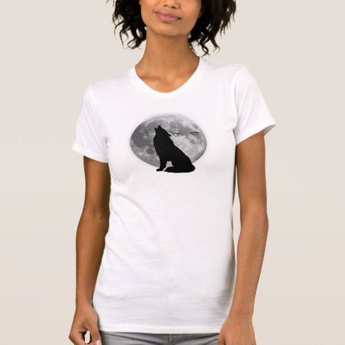 Wolf with full moon design_T_Shirt T_Shirt