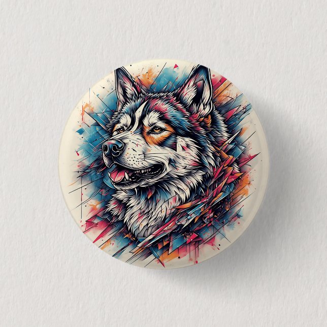 Wolf with Geometric Elements and Vibrant Colors Button (Front)