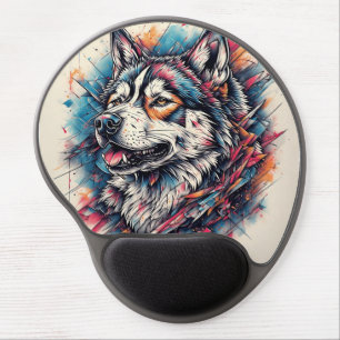 Wolf with Geometric Elements and Vibrant Colors Gel Mouse Pad
